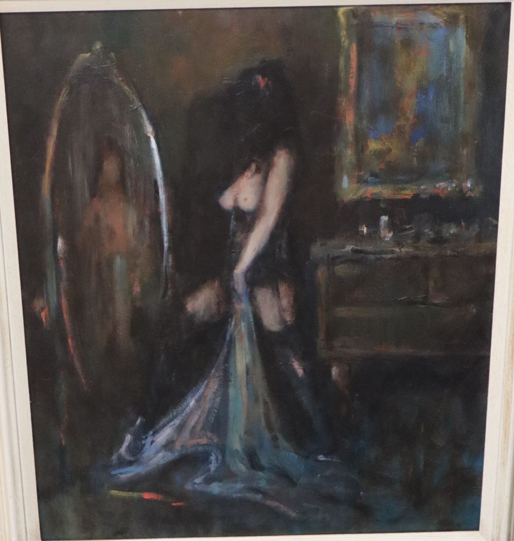 Ken Moroney (1949-2018), oil on card, The dressing mirror, signed, 60 x 50cm